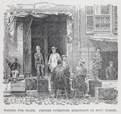 Venter på handel, kinesiske kantstenshandlere på Mott Street (litho) af American School