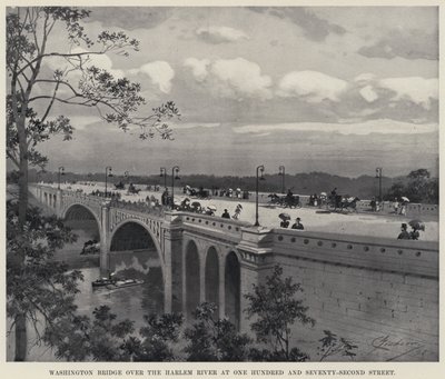 Washington Bridge over Harlem-floden ved One Hundred and Seventy-Second Street (litho) af American School