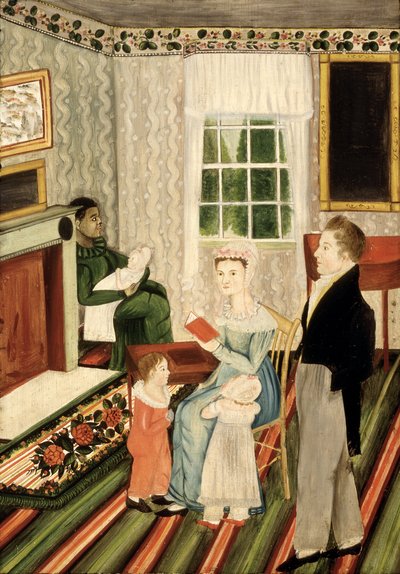 York, Pennsylvania Familie med negertjener, ca. 1828 (olie på panel) af American School