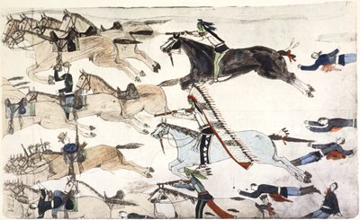 Slaget ved Little Bighorn, Montana, USA, 25-26 juni 1876 c1900 af Amos Bad Heart Buffalo