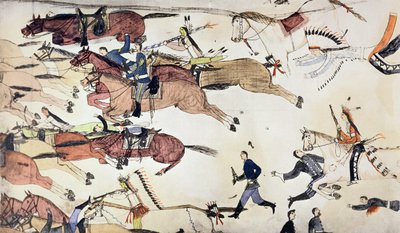 Slaget ved Little Bighorn, Montana, USA, 25.-26. juni 1876 c1900 af Amos Bad Heart Buffalo