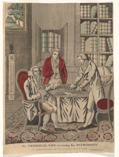 Den fortabte søn, der modtager sit arv (han samlede alle sammen og tog sin rejse ind i et fjernt land - St. Lukas 15, kap. 13v) af Amos Doolittle