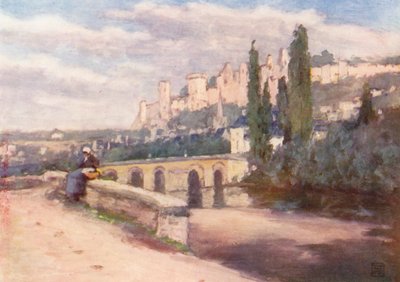 Chinon fra kajen (farvelitografi) af Amy B. Atkinson