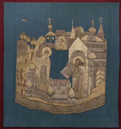 Guds Moders tilsynekomst for den hellige Cyril af Belozersk i Simonov-klosteret Podea, 16201635 af Ancient Russian Art
