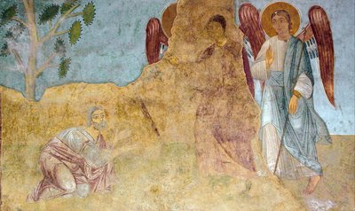 Abrahams gæstfrihed i Det Gamle Testamente Treenighed af Ancient Russian frescos