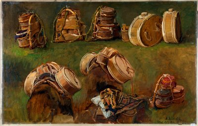 ""Etude de bats pour bete de somme"" (Studie af pakkesadler og andre genstande) Peinture d