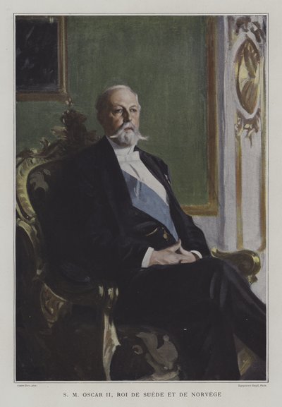 Oscar II, konge af Sverige og Norge (farve litho) af Anders Leonard (after) Zorn