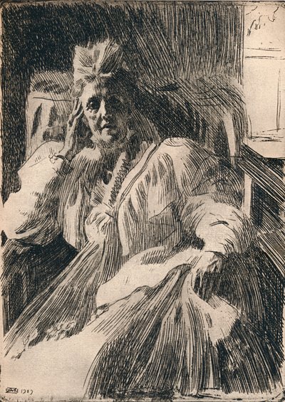 En radering af enkedronningen af Sverige, c1909 af Anders Leonard Zorn