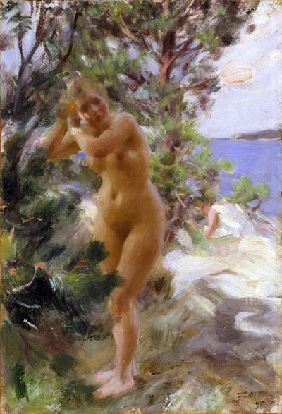 Apres le bain - Efter badet - Zorn, Anders Leonard (1860-1920) - 1895 - Olie på lærred - 53,5x36,5 - Nationalmuseum Stockholm af Anders Leonard Zorn