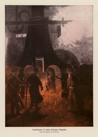 Damphammer i et tysk valseværk (farvelitografi) af Anders Montan