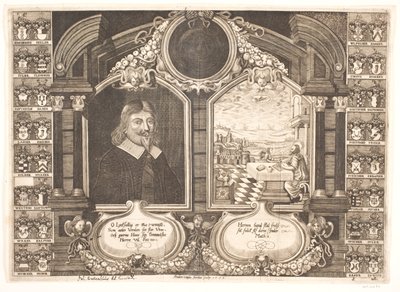 Johan Brockenhuus samt scene med evangelisten Matthæus. Til Ligprædiken af Anders Ottesen