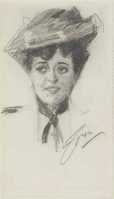 Hoved af en ung kvinde iført hat af Anders Leonard Zorn