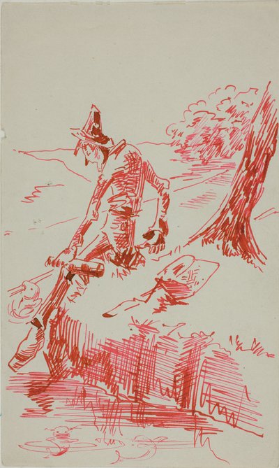 Mand fisker og holder en flaske af Anders Zorn