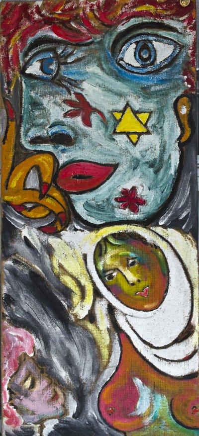BLUE GIRL AND VEILED WOMAN, 2012 (akryl på jutelærred spændt op på en træramme) af Ando Gilardi