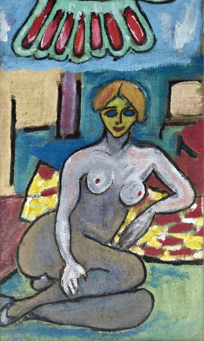 FEMALE NUDE WITH YELLOW FACE, 2012 (akryl på jute-lærred spændt op på en træramme) af Ando Gilardi