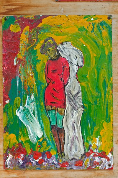 KVINDE I RØD UNDERKJOLE af Ando Gilardi