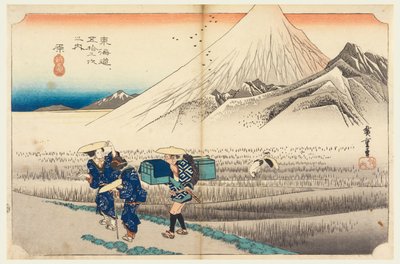 Hara, Fuji ved daggry, i de 53 stationer på Tokaido Road (Tokaido Gojusan Tsugi-no Uchi) af Ando Hiroshige
