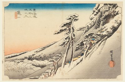 Kameyama, Snow Scene, in The Fifty-Three Stations of the Tokaido Road (Tokaido Gojusan Tsugi-no Uchi) af Ando Hiroshige