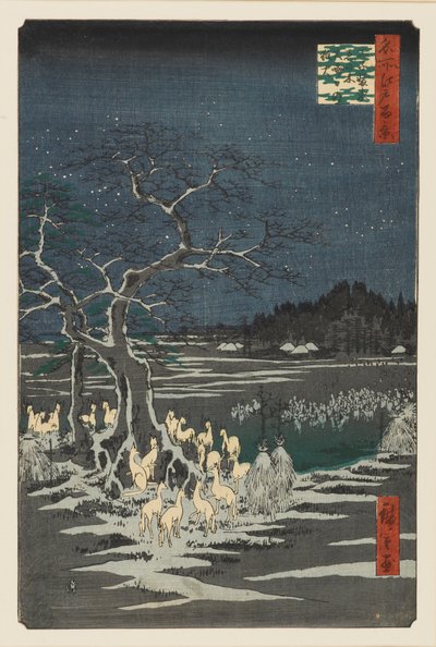 Nytårsaften Foxfires ved det skiftende træ, Oji, 1800-tallet af Ando Hiroshige