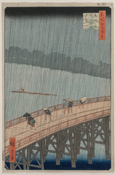 Pludselig byge over Shin-Ohashi-broen og Atake..., 1857. af Ando Hiroshige