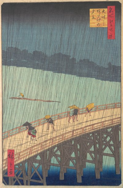 Sudden Shower over Shin-Ohashi Bridge and Atake Ohashi Atake no yudachi, from the series..., 1857. af Ando Hiroshige