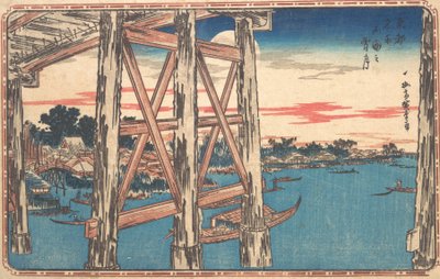 Twilight Moon ved Ryogoku Bridge. af Ando Hiroshige