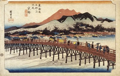 (Figurer, der krydser bro) af Ando or Utagawa Hiroshige