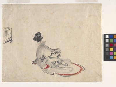 En kvinde bukker (blæk og farve på papir) af Ando or Utagawa Hiroshige