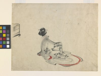 En kvinde bukker (blæk og farve på papir) af Ando or Utagawa Hiroshige