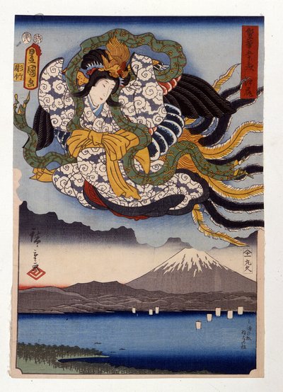 Amaterasu, solens gudinde på Fuji-bjerget af Ando or Utagawa Hiroshige