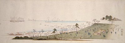 Cherry-Blossom Time, People Picnicking at Gotenyama (farvet træbloktryk) af Ando or Utagawa Hiroshige