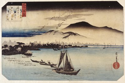 Nedstigende gæs ved Katada (træblok i farver) af Ando or Utagawa Hiroshige