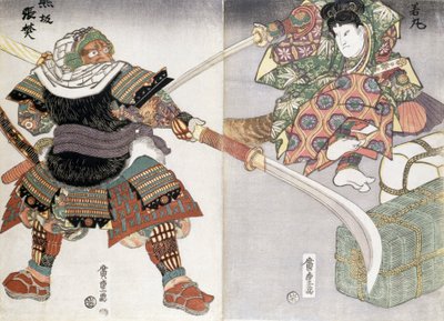Diptykon af en sværdkamp, 1800-tallet af Ando or Utagawa Hiroshige