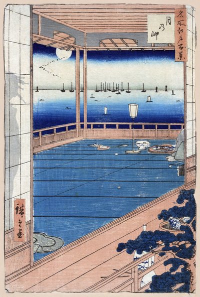 Japansk tryk: Moonlight. Serie hundrede berømte udsigter over Edo. (Måneskin. Et hundrede berømte udsigter over Edo). Værk af Utagawa Hiroshige (1797-1858), træsnit af Ando or Utagawa Hiroshige