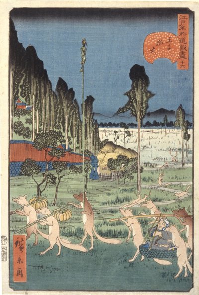 Fox-Fire At ?ji (34) (?ji Kitsunebi, 34) (træbloktryk i farver) af Ando or Utagawa Hiroshige