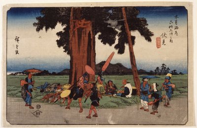 Fushimi, Station # 51 (træbloktryk i farver) af Ando or Utagawa Hiroshige
