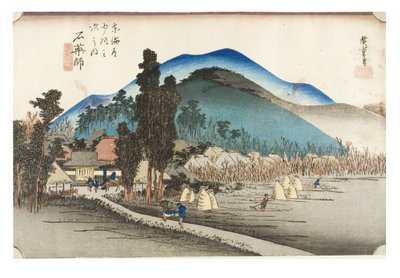 Ishiyakushi: Ishiyakushi-templet fra serien The Fifty-three Stations of the Tokaido, ca. 1831-1834 (træsnit på papir) af Ando or Utagawa Hiroshige