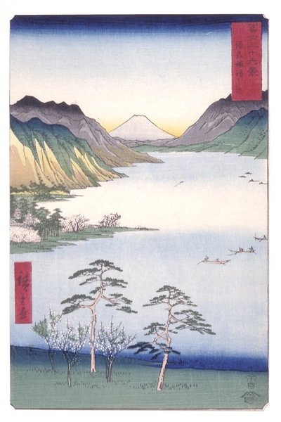Shinano Shinano P Lovinse (Shinano Suwas barn) af Ando or Utagawa Hiroshige
