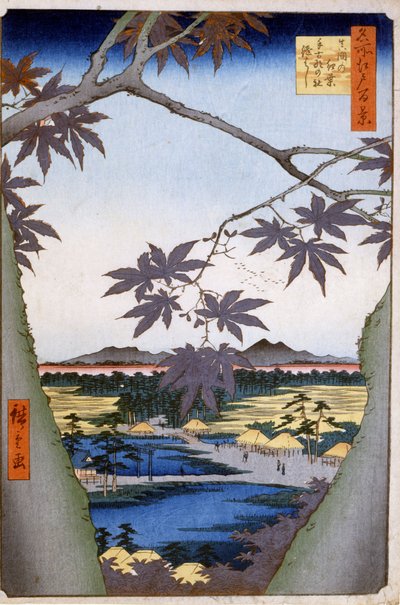 Ma pes og mama med en hånd MP E idé d næste B grund d ge. 1857. Hiroshige (1797-1858). af Ando or Utagawa Hiroshige