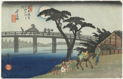 Nagakubo, nr. 28, fra serien 69 stationer på Kisokaido Highway, 186-38 (træblok i farver) af Ando or Utagawa Hiroshige