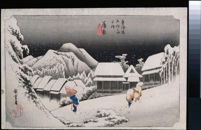Night Snow, Kambara", fra serien "The Fifty-Three Stations of the Tokaido" af Ando or Utagawa Hiroshige