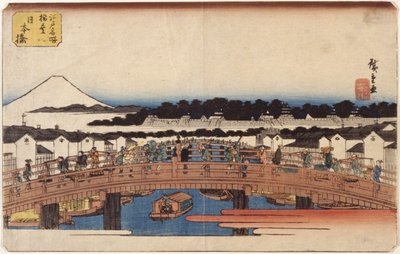Nihonbashi (træblok i farver) af Ando or Utagawa Hiroshige