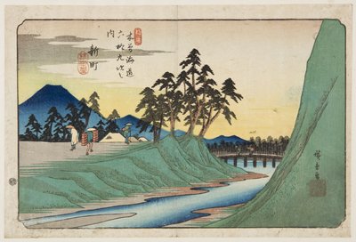 nr. 12, Shinmachi (farvet træbloktryk) af Ando or Utagawa Hiroshige