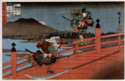 Samurai Battle japansk tryk af Hiroshige Utagawa (1797-1858). 19. århundrede. Paris, Guimet-museet, Nationalmuseet for asiatisk kunst af Ando or Utagawa Hiroshige