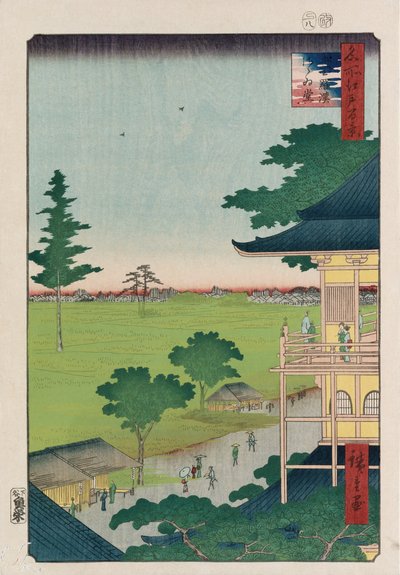 Sazai Hall, Five Hundred Raken [Temple]", fra serien "One Hundred Views of Famous Places in Edo" af Ando or Utagawa Hiroshige