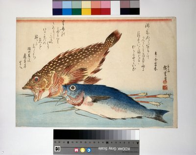 Skorpionfisk og isakifisk med ingefærrod af Ando or Utagawa Hiroshige