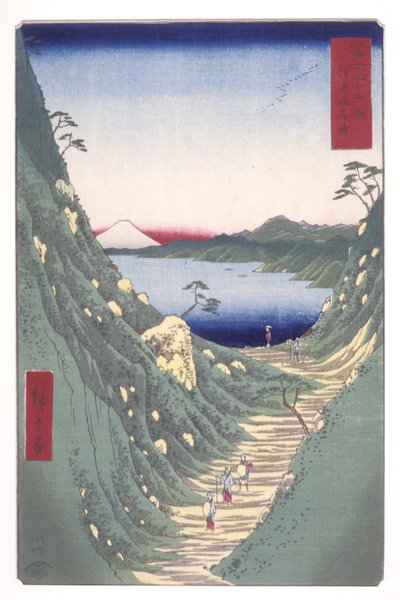 Shiojiri Pass i Shinano-provinsen (Shinano Shiojirit?ge) (træbloktryk i farver) af Ando or Utagawa Hiroshige