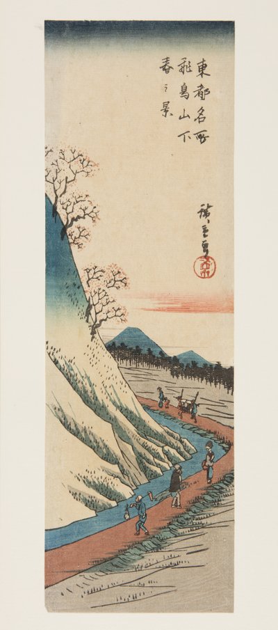Forårsudsigt ved foden af Asuka Hill (Asukayama shita haru no kei) (træblok i farver) af Ando or Utagawa Hiroshige