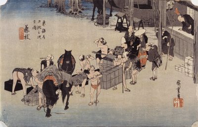 Station 23, Fujieda (træbloktryk i farver) af Ando or Utagawa Hiroshige