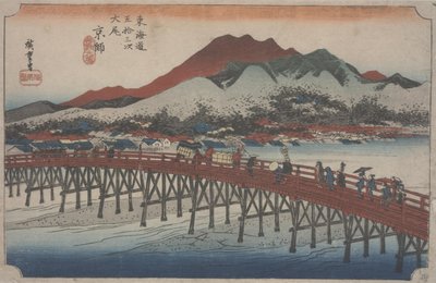 The Great Sanjo Bridge, 1834dani af Ando or Utagawa Hiroshige